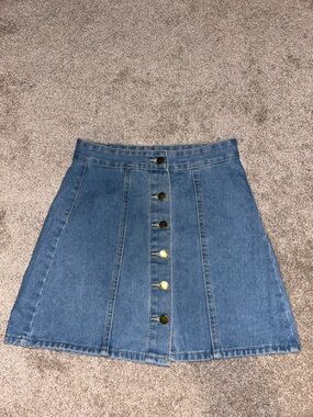 SHEIN Blue Denim Button-Front A-Line Mini Skirt